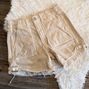 American Eagle Utility Shorts Cream Beige Elastic Waist Cutoff Size 6